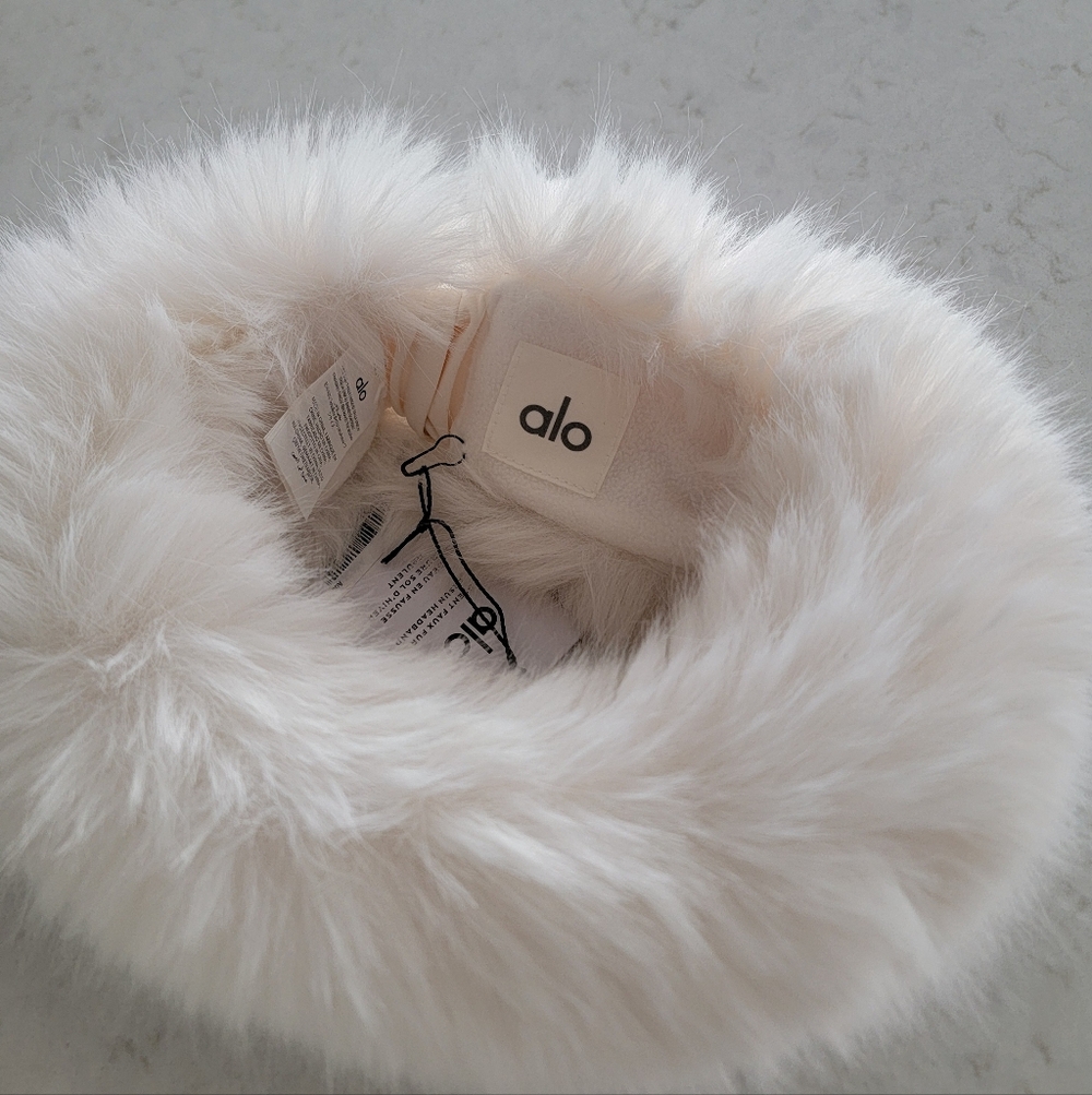 ALO Yoga Opulent Faux Fur Wintersun Headband Ear Warmers in Ivory - Picture 5 of 6